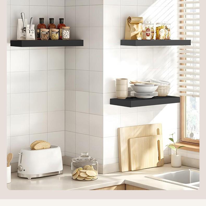 Solid Wood Wall Shelf for Living Room: Punched One-Line Board for Books and Decorative Display