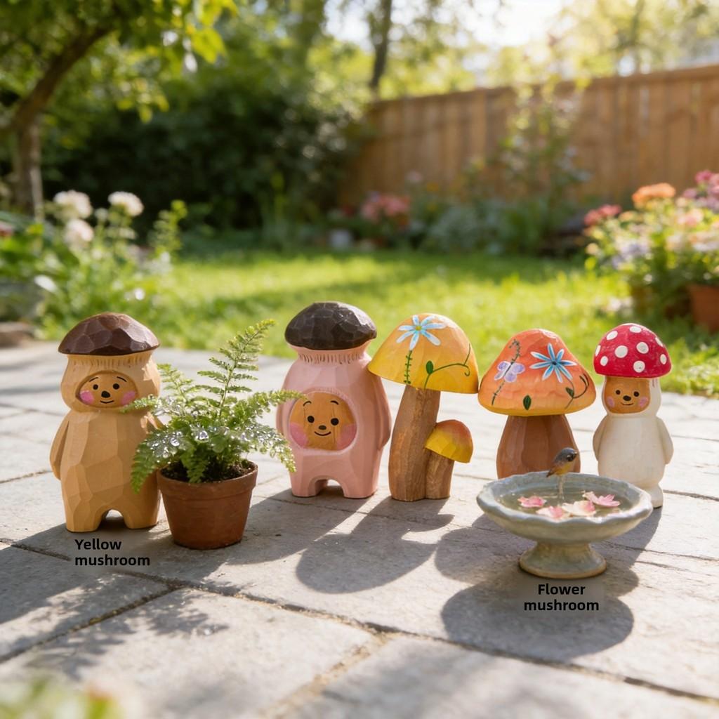 Wooden Mushroom Sculpture Handmade Housewarming Gift Kitchen Tabletop Ornament