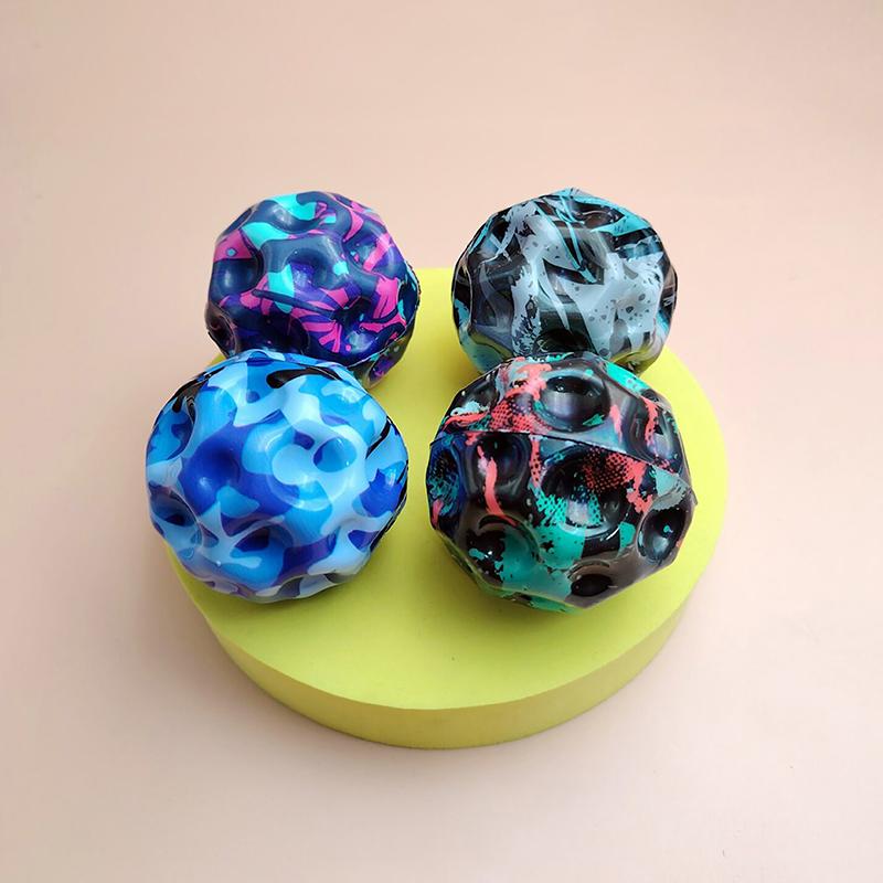 Useful Hole Galaxy Soft Bouncy Ball Anti-Fall Moon Shape Porous Bouncy Ball Popping Sensory Fidget Toy Adult Kids Stress Relief