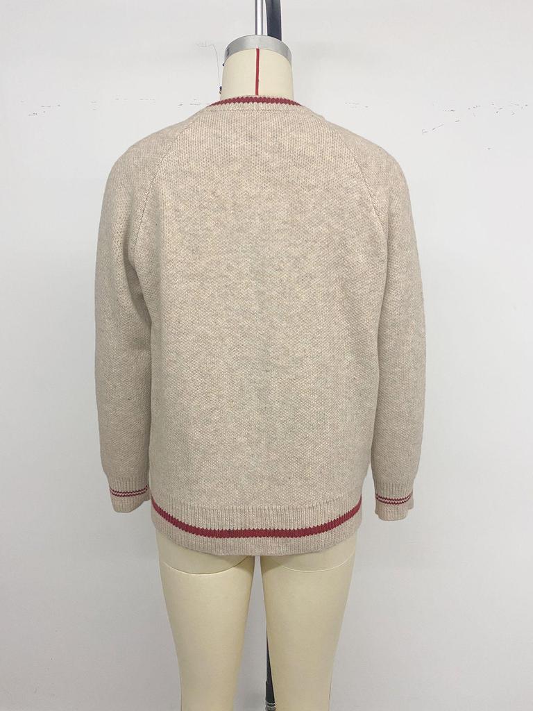 2026 TikTok European Autumn/Winter Retro Color Block Knit Cardigan