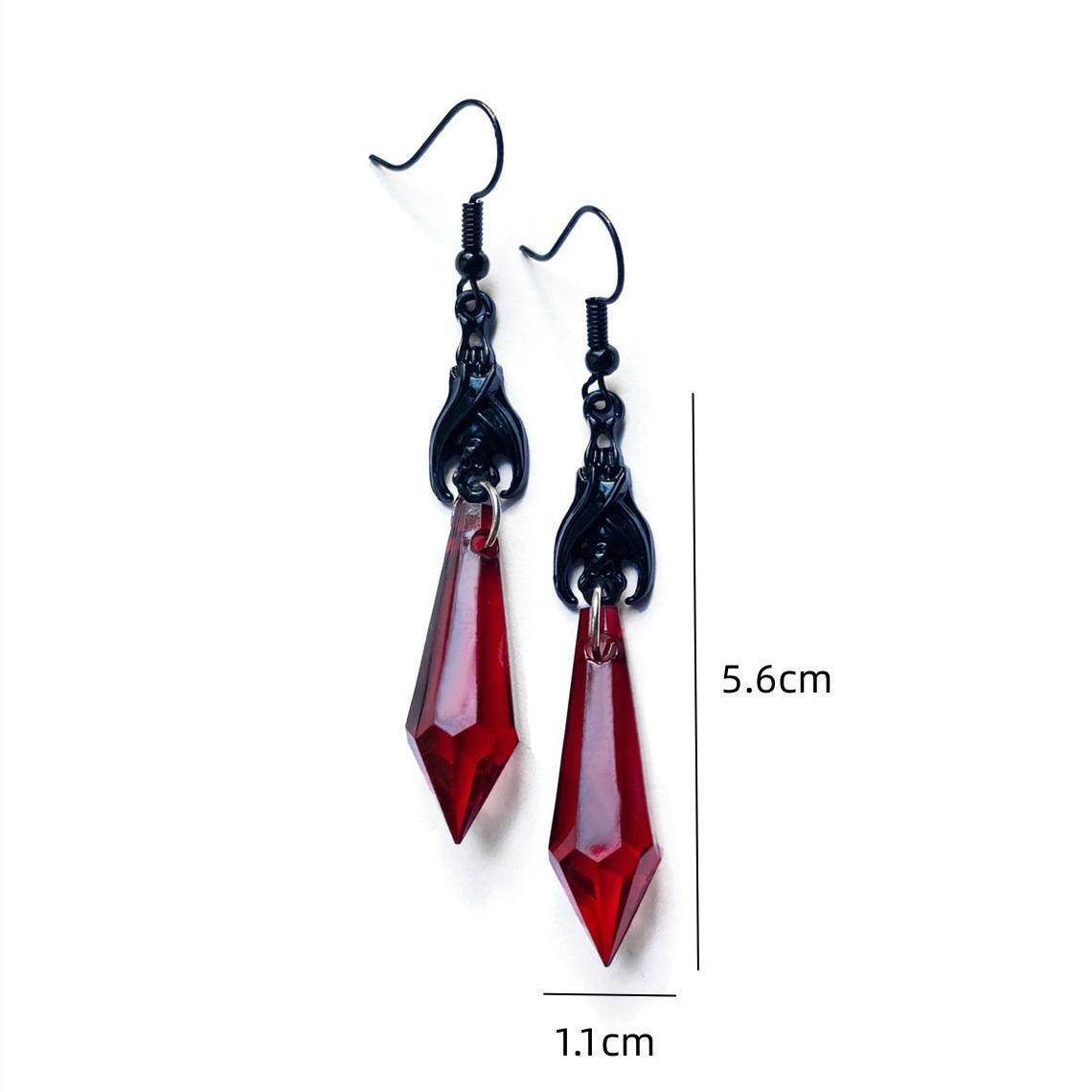 

Black Bat Earrings with Red Teardrop Gothic Jewelry