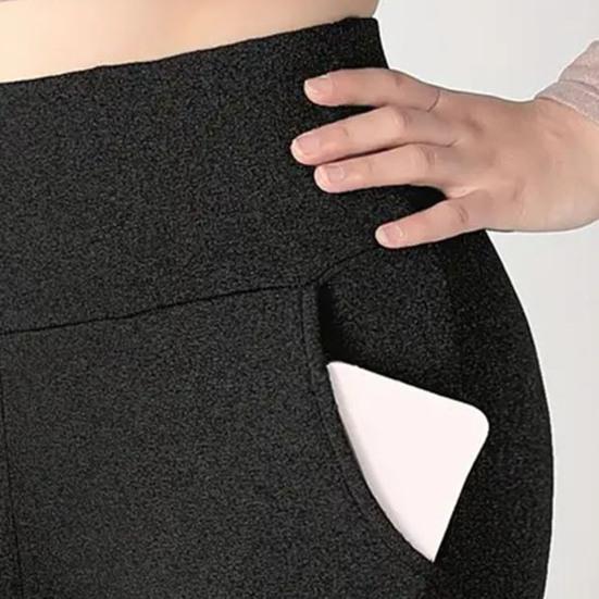 Women Leggings with Pockets Solid Color High Waist Plush Lining Thickened Warm Pants Tight Fit Cold Weather Leggings
