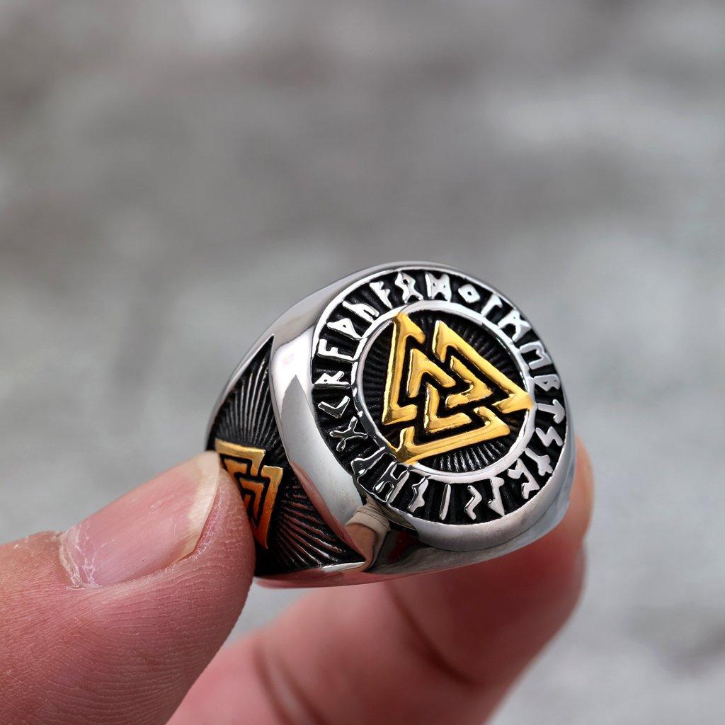 Vintage Solid Stainless Steel Viking Rune Triangle Design Unisex Matching Rings
