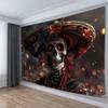 2D Dia De Los Muertos Tapestry, Mexican Sugar Skull & Bokeh Lights Wall Art for Home Decor