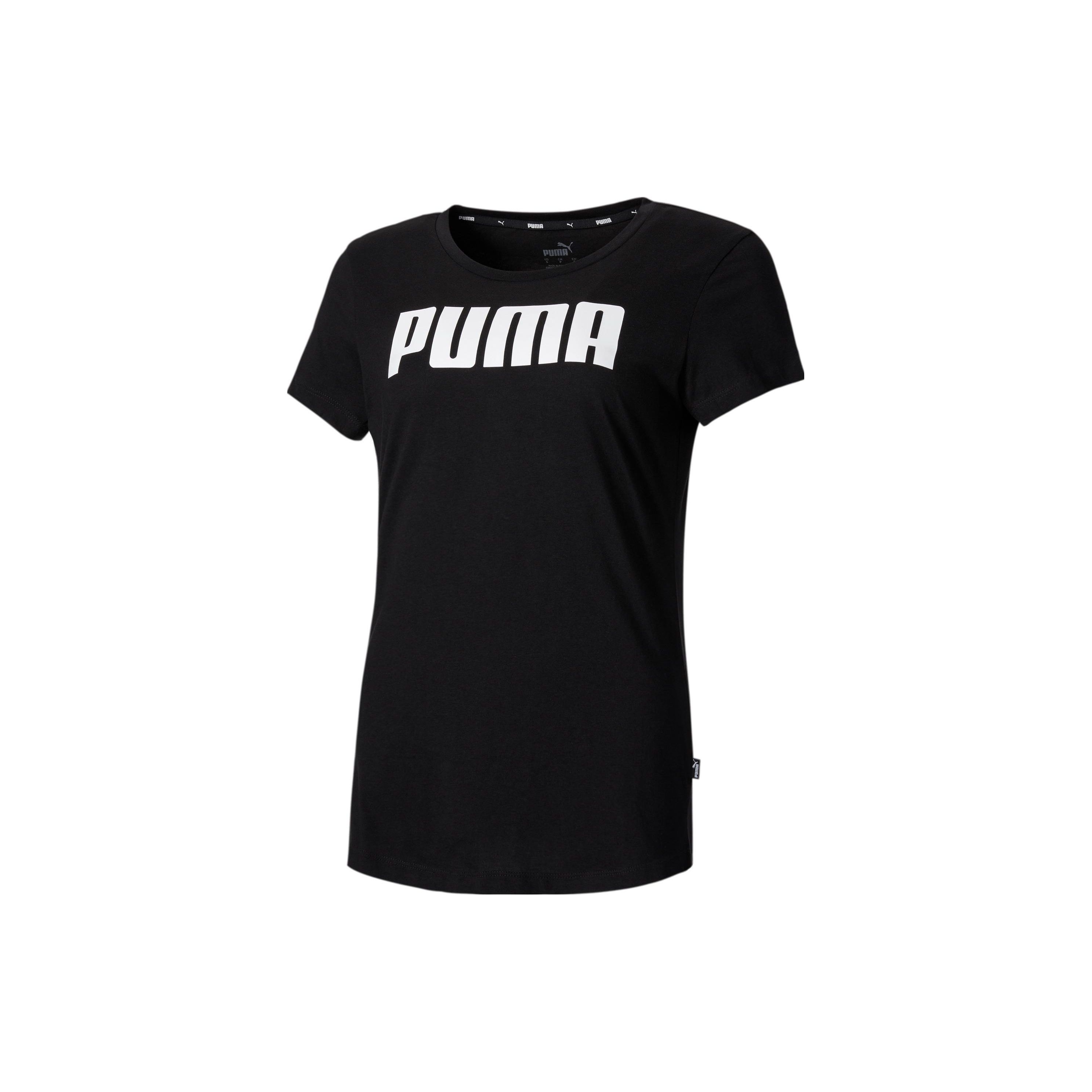 Puma Letter Print Crew Neck Short Sleeve T-Shirt Women tops Black 847195-01 S