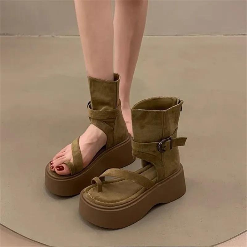 Fashion Retro Thick Soled High Top Cool Boots for Women in the Summer of 2025, New Fashionable Outerwear, Open Toed High-heeled Sandals