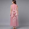 Ladies Oversized Sleeveless Crew Neck Dress Bright Mixed Tropical Foliage Flowy Calf Length Dress