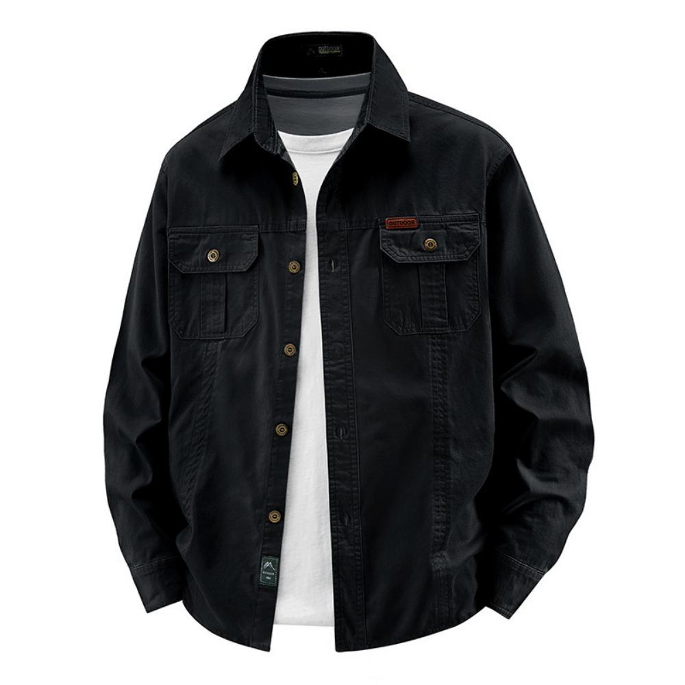 Vintage Men's 100% Cotton Shirt Safari Style Multi-pocket Lapel Top Spring Autumn Long Sleeve Youth Loose Shirts Plus Size M-6XL