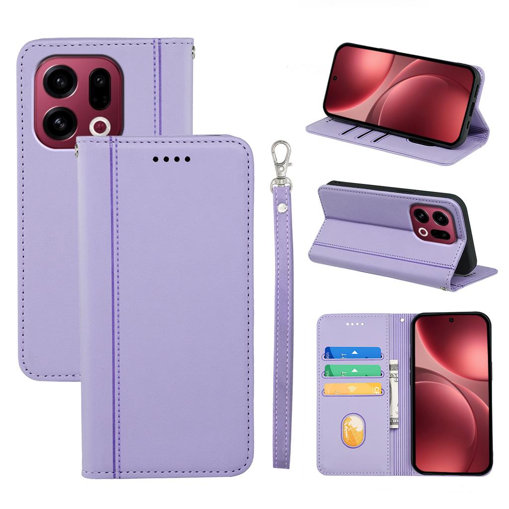 For Oppo Find X9 5G Wallet Case Magnetic Closing PU Leather Phone Cover with Wrist Strap