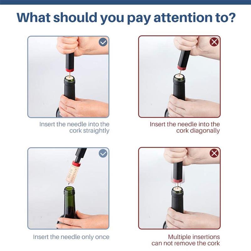 1Pc Black Stainless Steel Wine Air Pressure Corkscrew Cork Remover Air Pump Wine Bottle Opener Safety Portable Wine Corkscrew