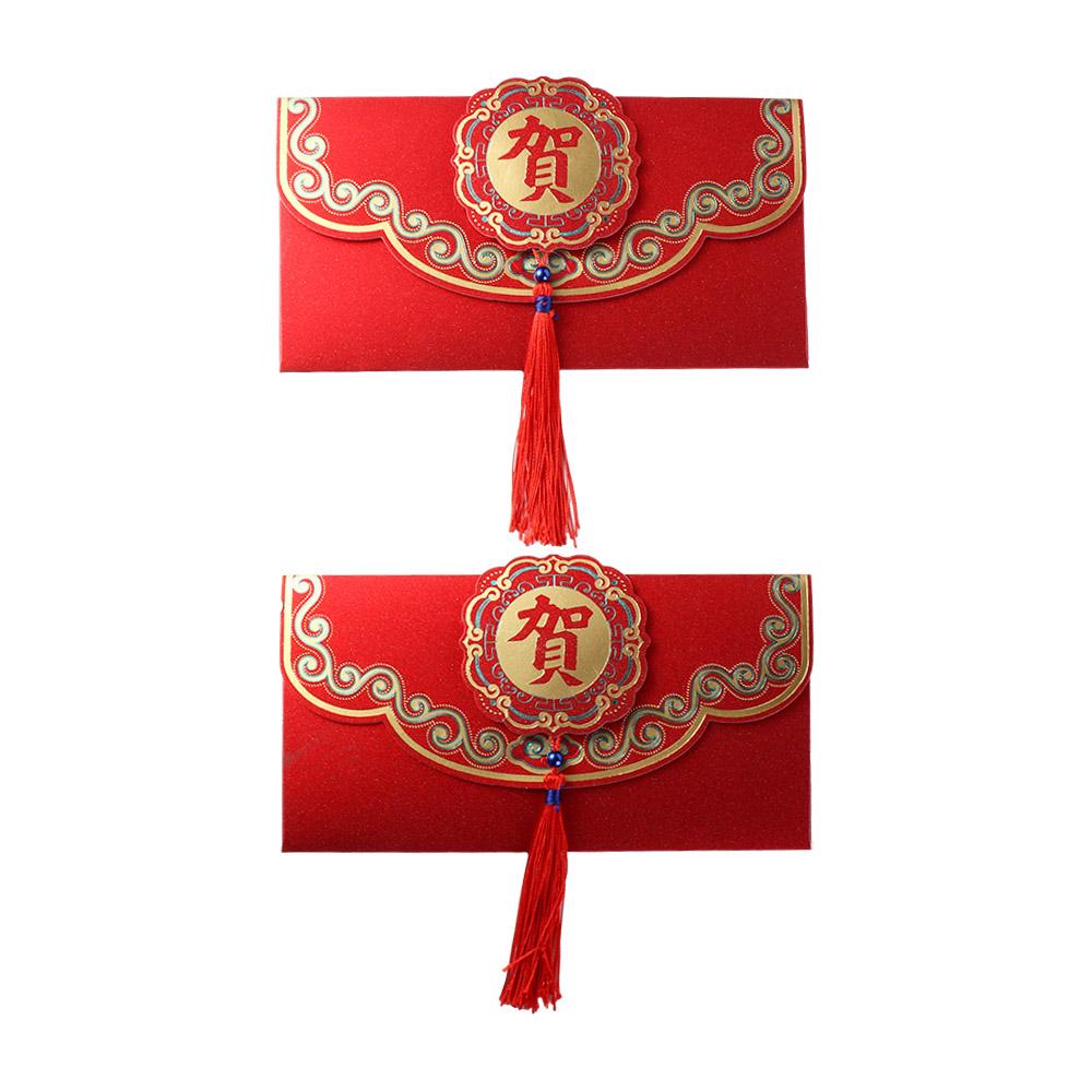 2pcs Chinese Style New Year Red Envelope Red with Tassels Lucky Money Pocket Vintage Large Size Luck Money Envelopes