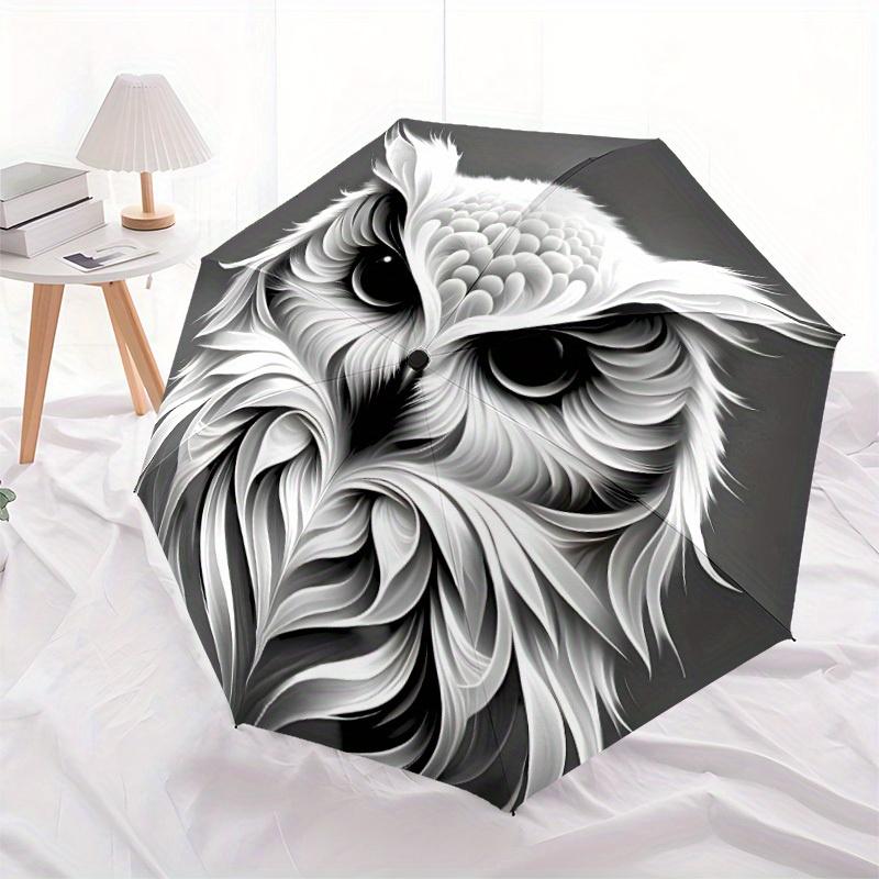1pc Owl Face Artwork Automatic Open/close Folding Umbrella, Compact Portable Travel Umbrella,Durable Construction Yy250814146