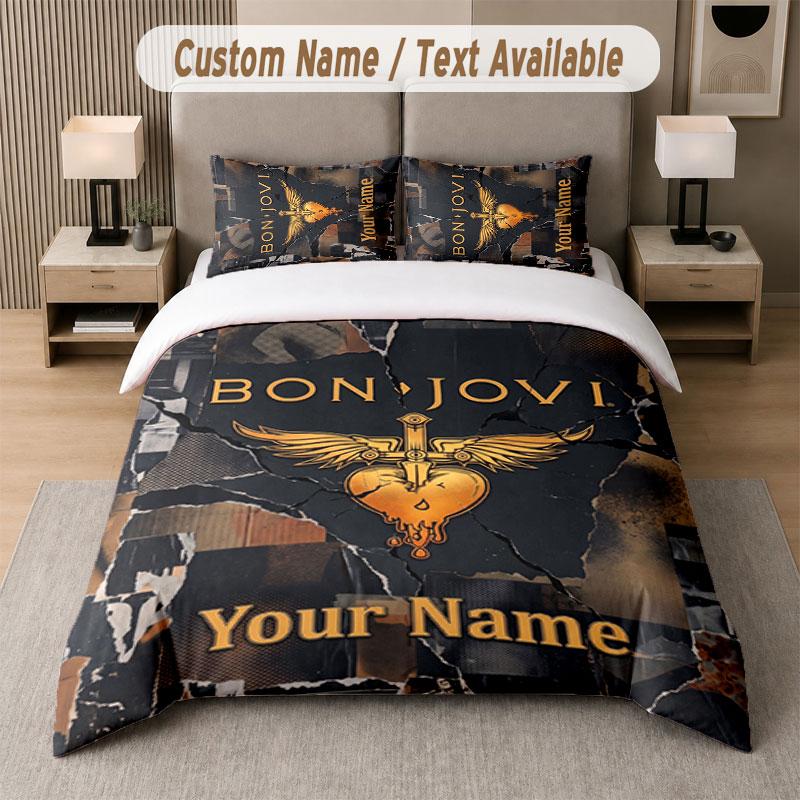 Maßgeschneidertes Bettwäsche-Set Bon Jovi Muster, Druck Name Text 1 Bettbezug plus 2 Kissenbezüge Heimtextilien