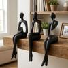 3Pcs Long Leg Abstract Sitting Human Sculpture Set Hollow Reading Thinking Figurine  Office Desk