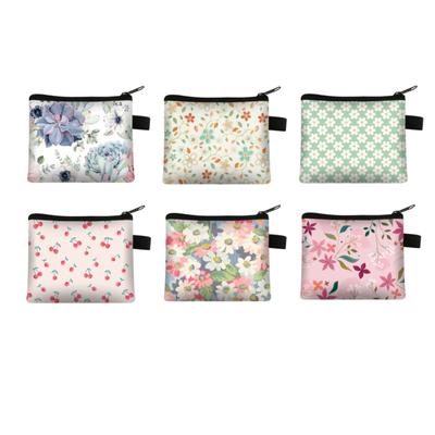 6pcs Coin Purse Floral Printing Fresh Feminine Product Pouch For Women Teens Girls