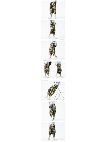 2025 Summer Men's Plus Size Ethnic Print Harem Pants - Loose Fit, Straight Leg, Drop Crotch