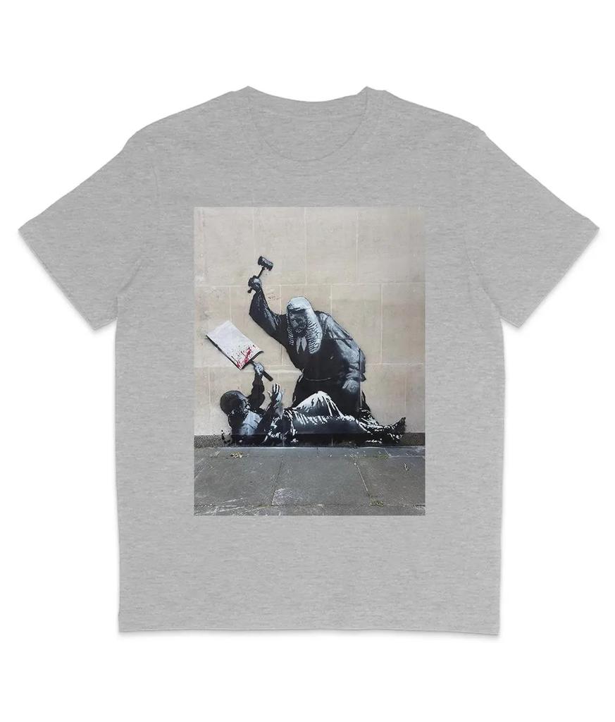 Best Selling Banksy Royal Courts of Justice Graphic T Shirts Retro Streetwear High-quality Crew-neck Short-sleeved Men's T-shirt