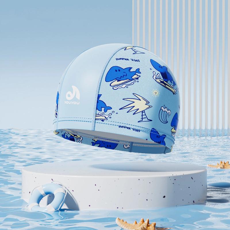 Children Cute Print Swim Cap Soft Breathable Fabric Swimming Hat For Kids Boys Girls Summer Beach Pool Water Park