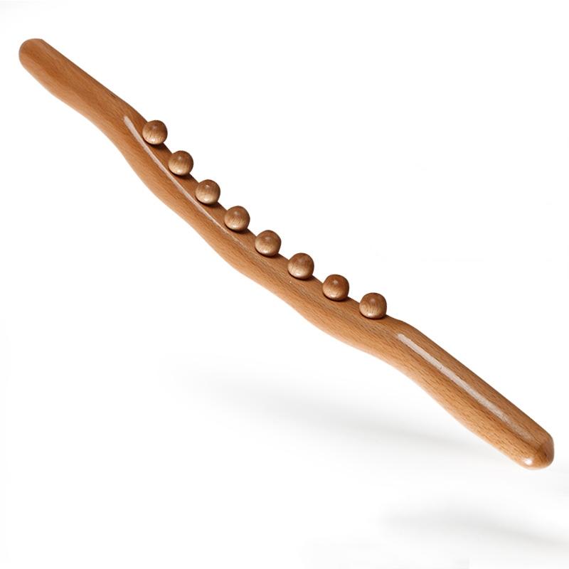 Ergonomic Beech Wood Scraping Roller Manual Massager Stick for Neck Shoulder Leg Back - Body Care Beads Massage Tool