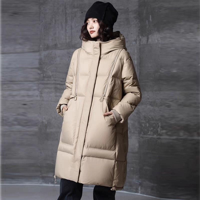 Jachetă de iarnă din puf de rață pentru femei, cu glugă, toamnă, groasă, caldă, puf, parca cu căptușeală în formă de A.