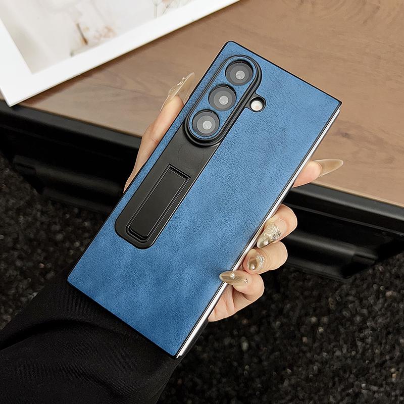 Business Stand Leather Phone Case for Samsung Galaxy Z Fold 7 6 5 4 3 Crazy Horse Pattern Bracket Hard Mobile Shockproof Protect Cover