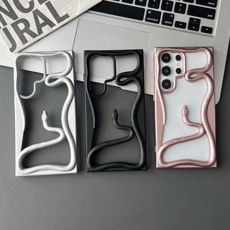 Silikonový kryt s 3D hadím pokovením, nárazuvzdorný, měkký, dutý, pro Samsung S25 Ultra S24 S23 FE S22 A56 A16 A36 A55 A06 A15 A26