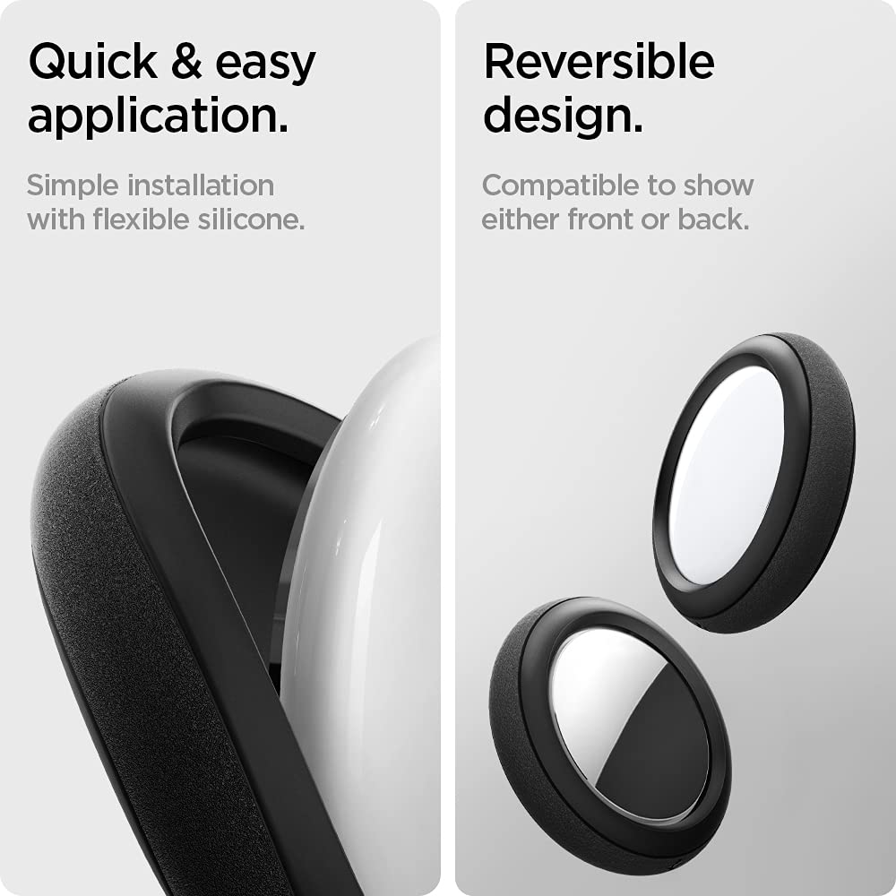 Spigen AirTag Case Set of 2 Adhesive Cover Bicycle Fixed Slim Lightweight Convenient to Carry Silicone Fit AHP03070 (Black)