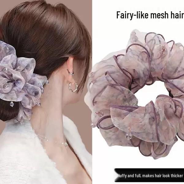 Spring Fairy Beaded Mesh Hair Tie 2026 - High-End Korean Style for Bun Hairstyles