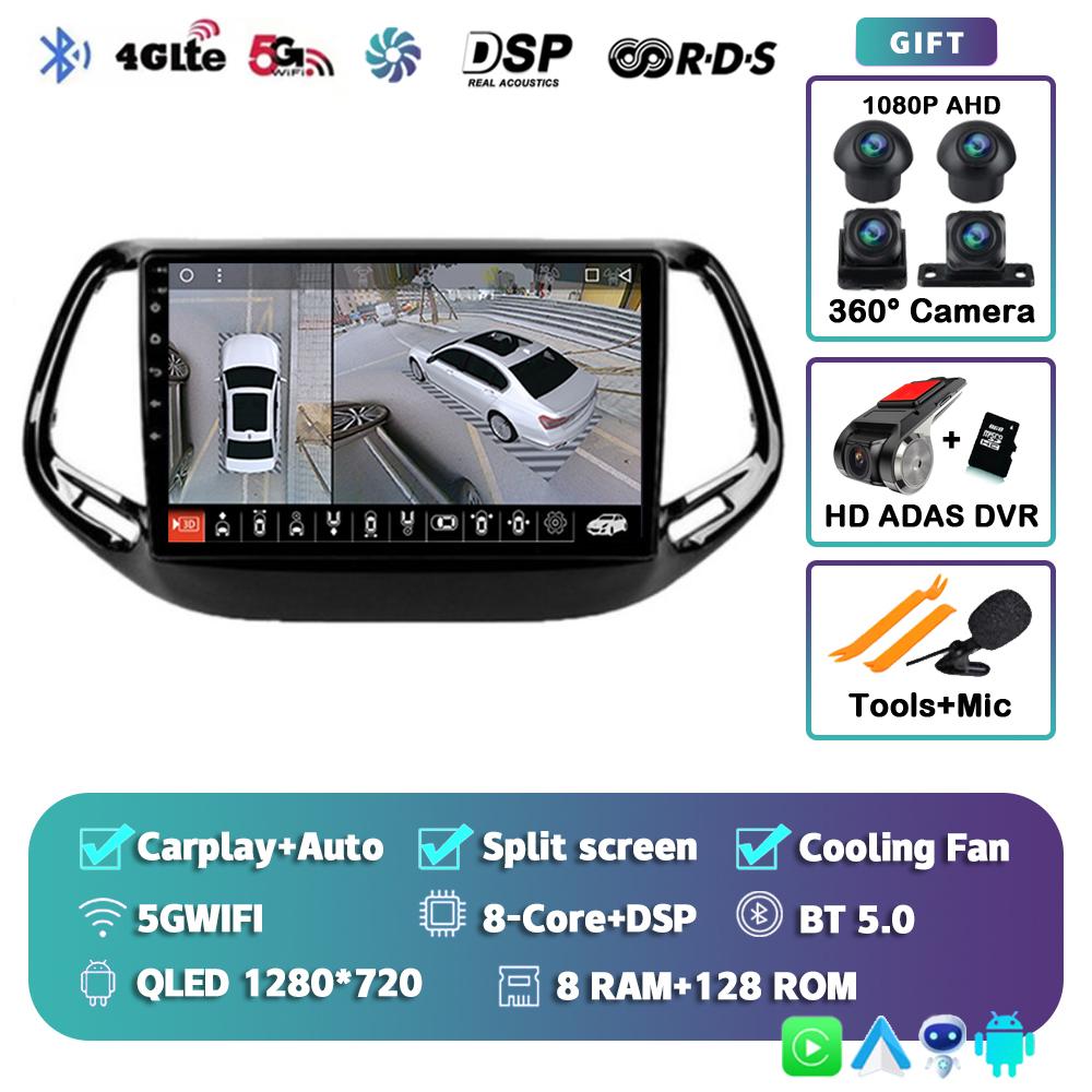 Android 14 Carplay Auto WIFI+4G Car Radio For Jeep Compass 2017 2018 2019 Multimedia GPS Video Player Stereo 2din Dsp Head Unit
