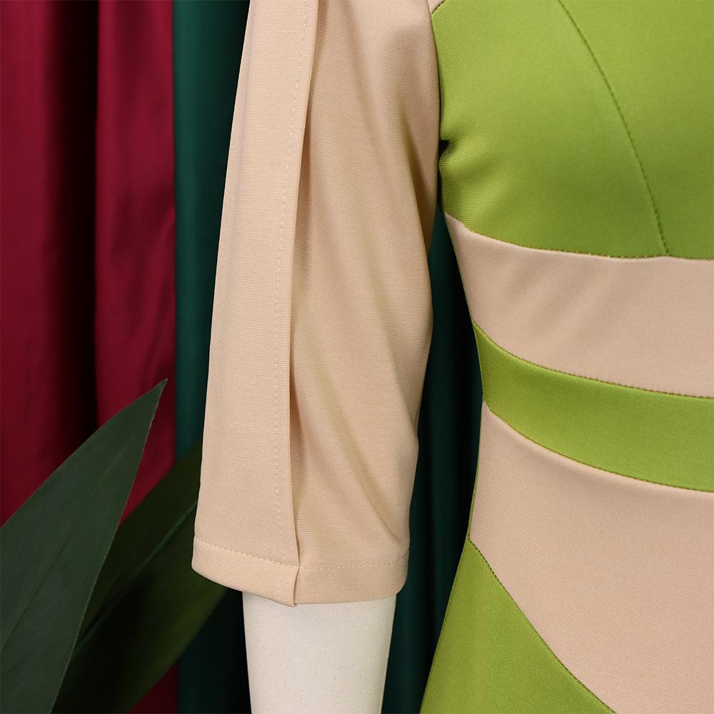 Large Size Women Spring Autumn Fashion Patchwork Dress Ladies One Piece Medium Sleeves Slit Sheath Dress