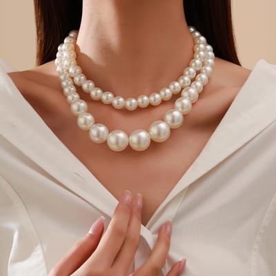 Jewelry Exaggerated Large Pearl Temperament Choker Versatile Light Luxury Collarbone Chain Multi-layer Beaded Necklace Female