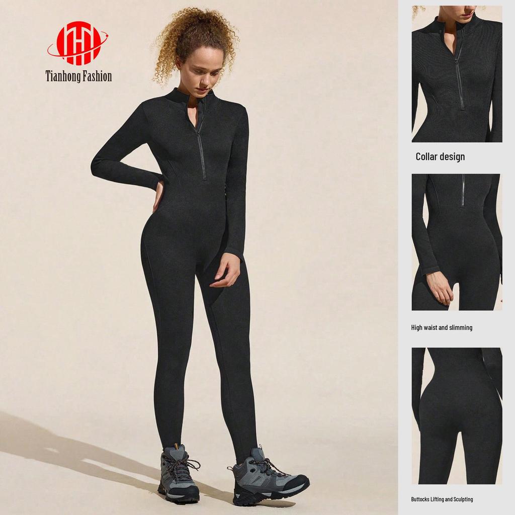 Cross-Border Yoga Bodysuit: High-Elastic, Hip-Lifting, Zipper Cardigan, Long Sleeve Fitness Wear