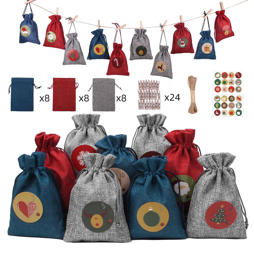 24 DIY CHRISTMAS ADVENT CALENDAR CLOTH BAG SET: Include 24 pieces advent calenda