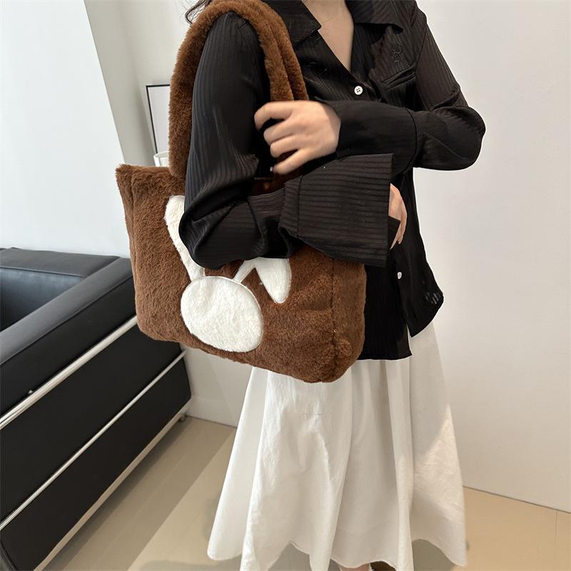 Cute Plush Large Capacity Tote Bag for Women New Fashion Trend Shoulder Bag Casual Simple Handbag