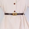 Women's Leather Decorative Buckle Pull-Through Waistband Belt for Skirts and Suits - Punch-Free Design.