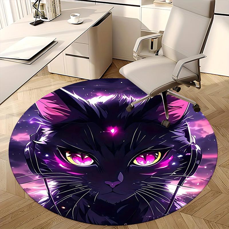 1 Stück Anime Katze Runder Teppich Bürostuhlmatte, Rutschfester Teppich für Heimdekoration, Wohnzimmer, Schlafzimmer, Spielzimmer, Festivalgeschenk