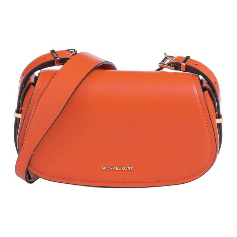 MICHAEL KORS Lydia Gold Metal Logo Detail Cowhide Shoulder Bag Small Women s Orange золотой