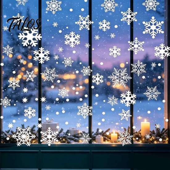 Shop Window Snowflake Displays 3PCS Christmas Static Stickers, Reusable Cling Decals, PVC Home Winter Glass Stickers Decoration Clings for Windows And