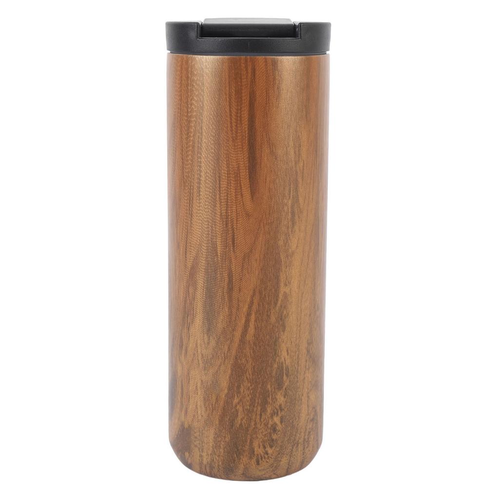 Insulated Travel Mug with Lid 500ml Stainless Steel Wood Pattern Portable Multifunctional for Office