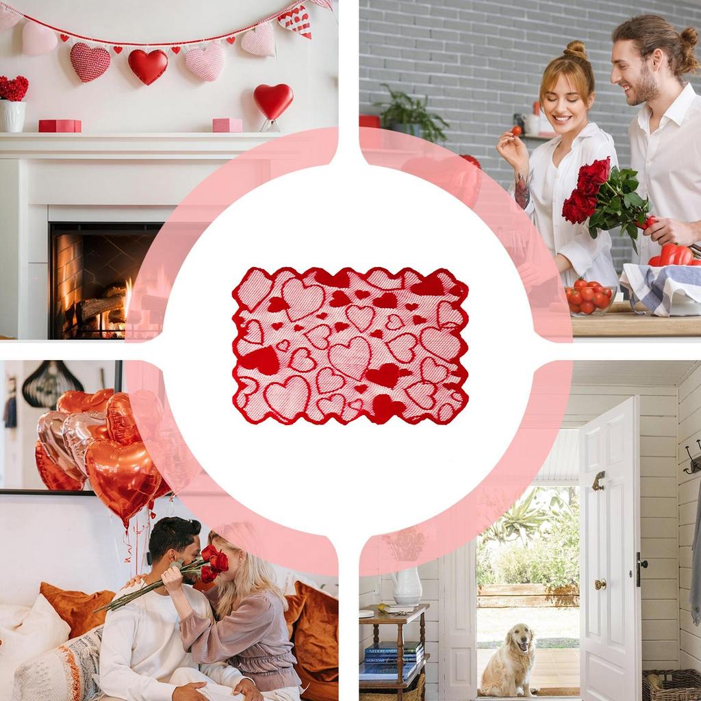 Heart Table Runner Red Lace Love Heart Valentine's Day Dining Decorations Anniversaries Dining Table Runner for Holiday Parties