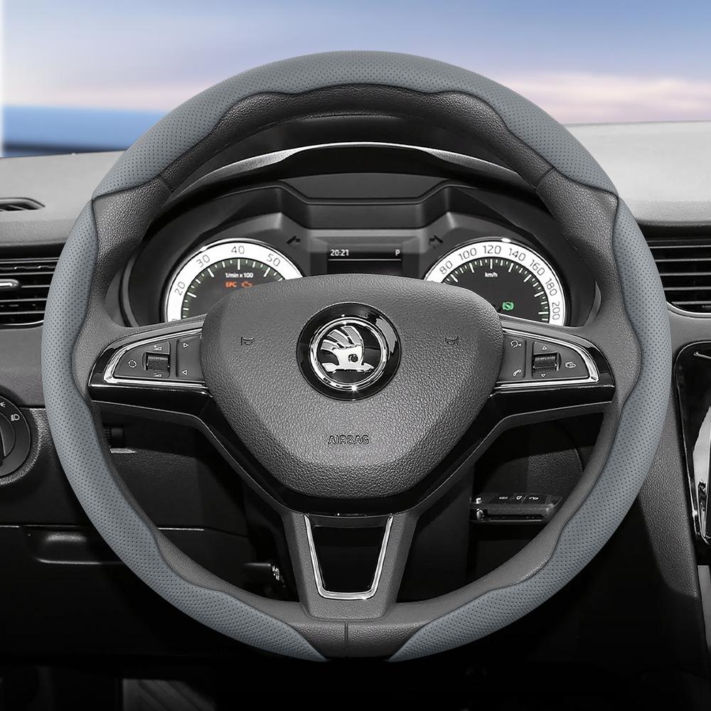 WFM1  Suitable for Skoda Breathable Leather Steering Wheel Cover with Segmented Quick-Release Design, Non-Slip and Durable, Octavia Rapid Kodiaq 