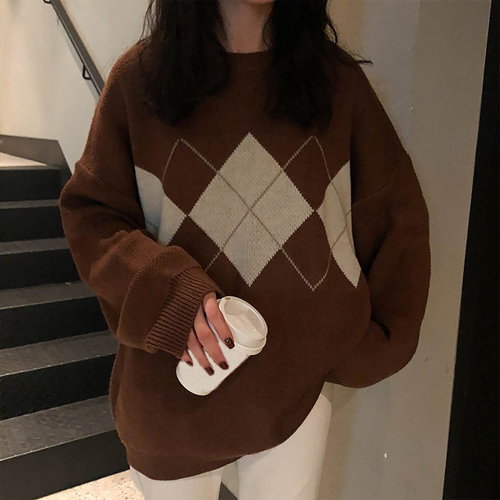 

Folulus Herbst Winter Innenhof Stil Geometrisches Muster Lose Rundhals Стрик-пуловер