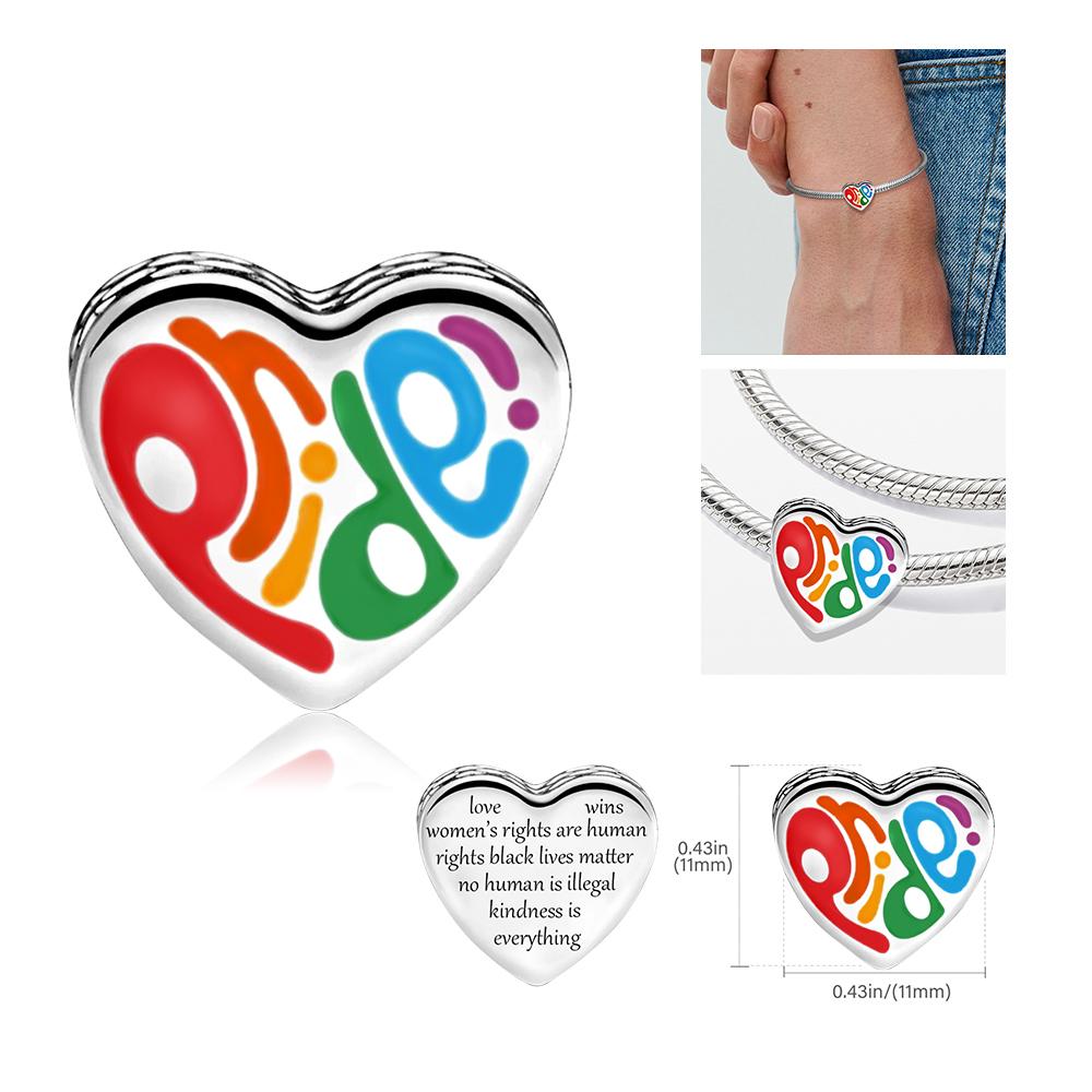 Copper Rainbow Pride Month Charm Pendant Heart Bead Unlimited Fit Original Bracelet For Women Jewelry Gift