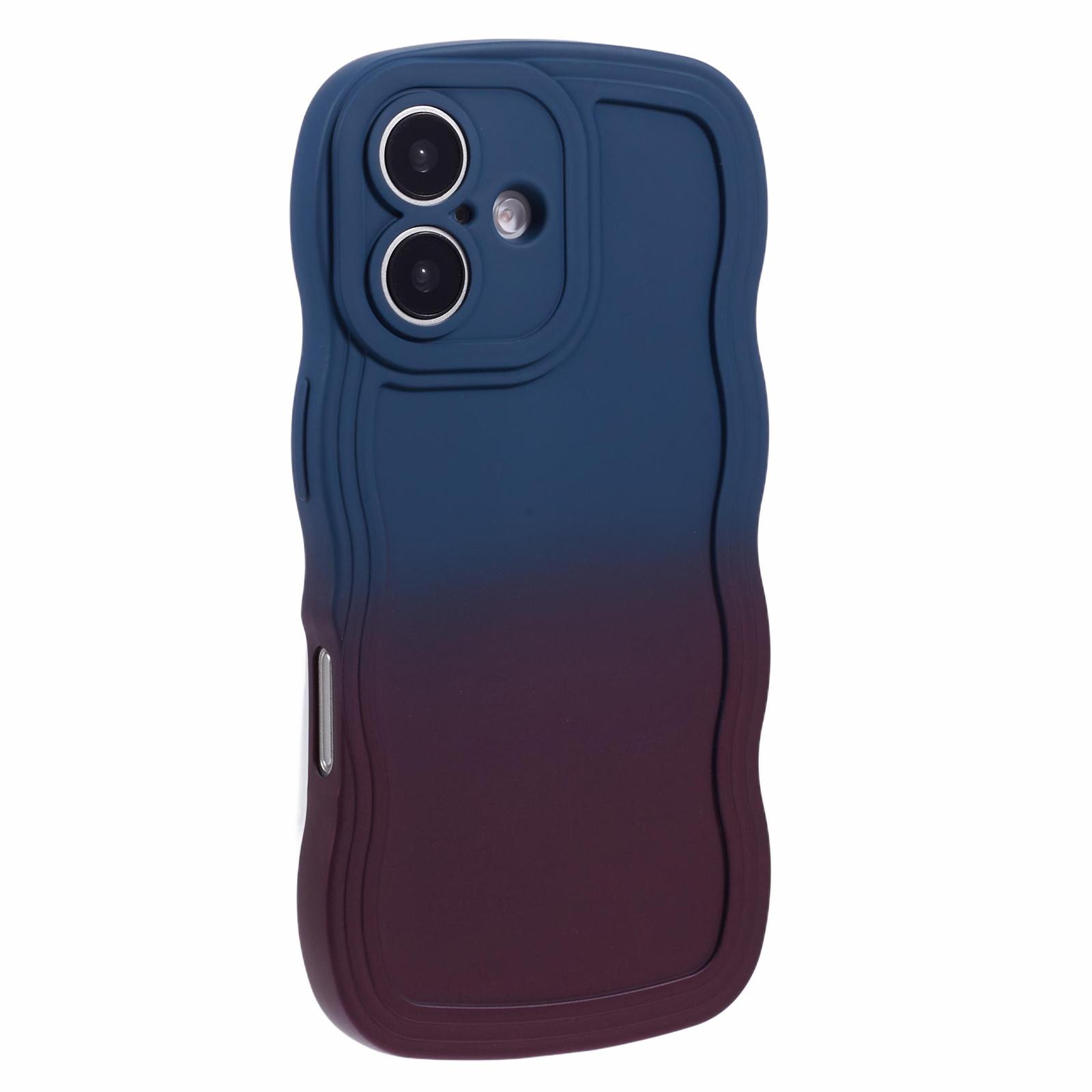 

For iPhone 16 Plus TPU Phone Case Gradient Color Rubberized Cover Sapphire+Dark Purple