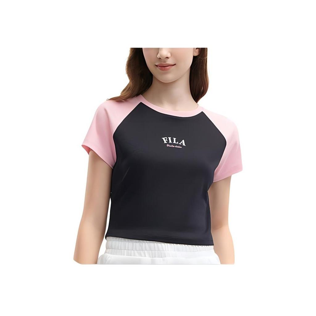 FILA Ice Silk Sun Protection Comfortable Casual Round Neck Short Sleeve Raglan T-Shirt Women Tops Legendary-Blue F51W429101F-NV