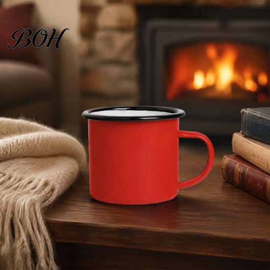 Durable Steel Water Cup Enamel Coffee Mug with Handle, Retro Style Cup, Smooth Lead Free Drinking Vessel Surface Portable for Hot Tea And Milk Outdoor