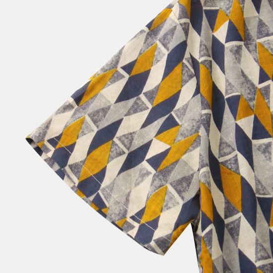 Men Shirt Vintage Style Geometric Print Colorful Turn-down Collar Summer Top Male Garment