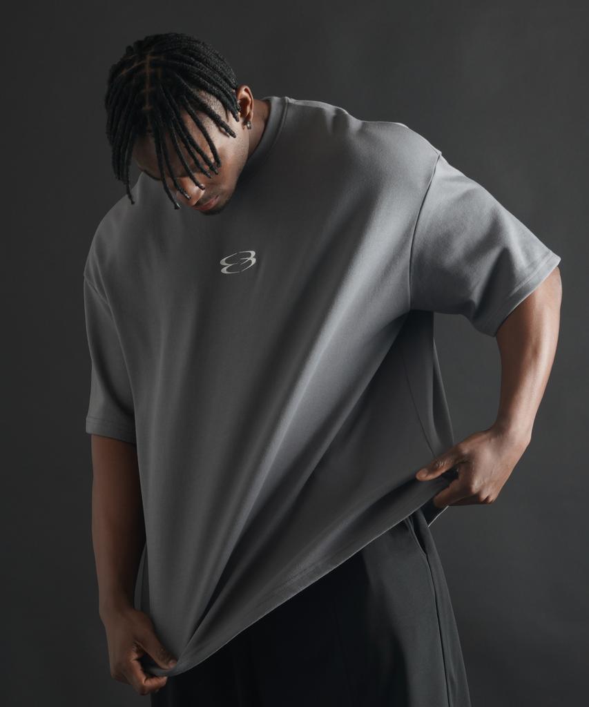 PHERMENON Super Oversized Logo Short Sleeve T-Shirt - Charcoal