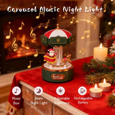 Christmas Style Carousel&small Flame Music Box Ambient Light, Rechargeable Night Light, Christmas, Birthday Decorative Light