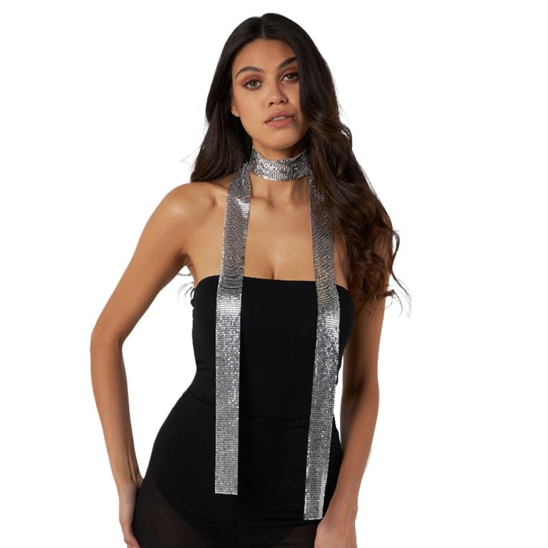 2025 Nouveau Foulard Métallique à Sequins Pour Femmes Boîtes de Nuit Fête Collier Brillant Bijoux Personnalité Tendance Accessoires de Mode Polyvalents